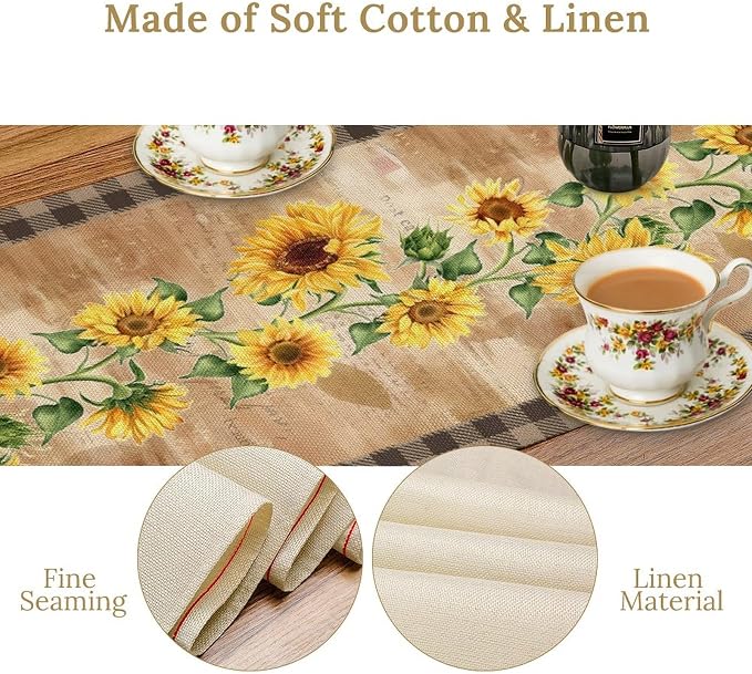 Yellow Sunflower Table Runner, Spring Sunflower Seasonal Country Fall Retro - Image 4