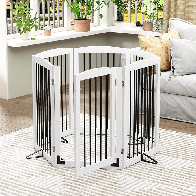 Freestanding Pet Gate with Door, Tall Dog Gate - Image 7