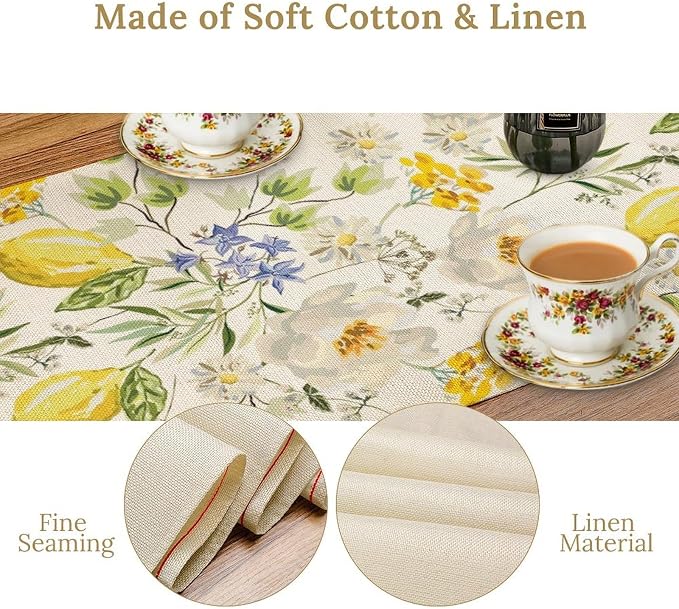 Vintage Lemon Blossom Table Runner Seasonal Spring Summer Floral Farmhouse - Image 6
