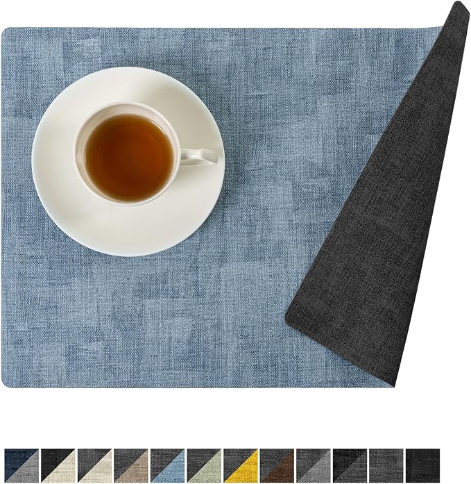 Romanstile Reversible Vinyl Placemats Set of 8, Faux Leather 100% Waterproof by Romanstile