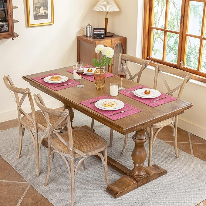 Blue Forest Placemats Set of 8, Dual-Layered Thickened Faux Linen Cloth Place - Image 4
