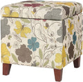 Adeco 18 Inch High Cube Ottoman Storage, Floral Printed Linen Chair Foot Stools by Adeco