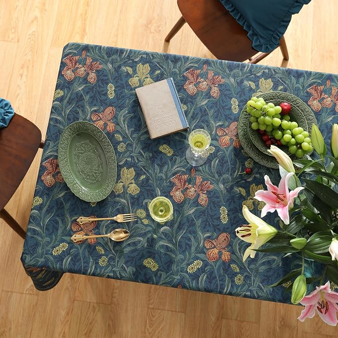 patdrea Designer Vintage Dark Blue Linen Square Tablecloth, French Rustic - Image 8