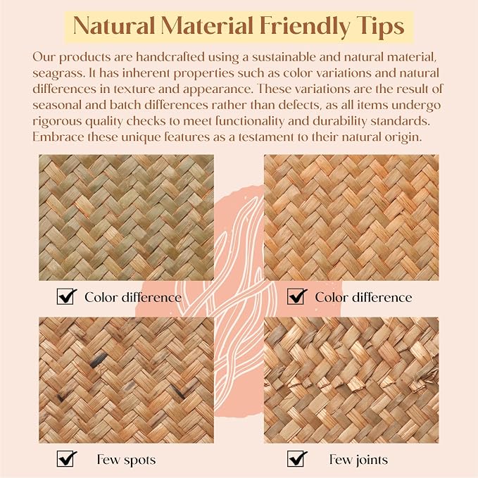6 Pack Rectangular Woven Placemats, Rattan Wicker Table Mats, Natural Seagrass - Image 9