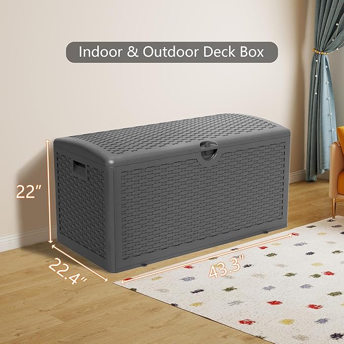 80 Plus Gallon Resin Deck Box, Waterproof Outdoor Storage Box - Image 9