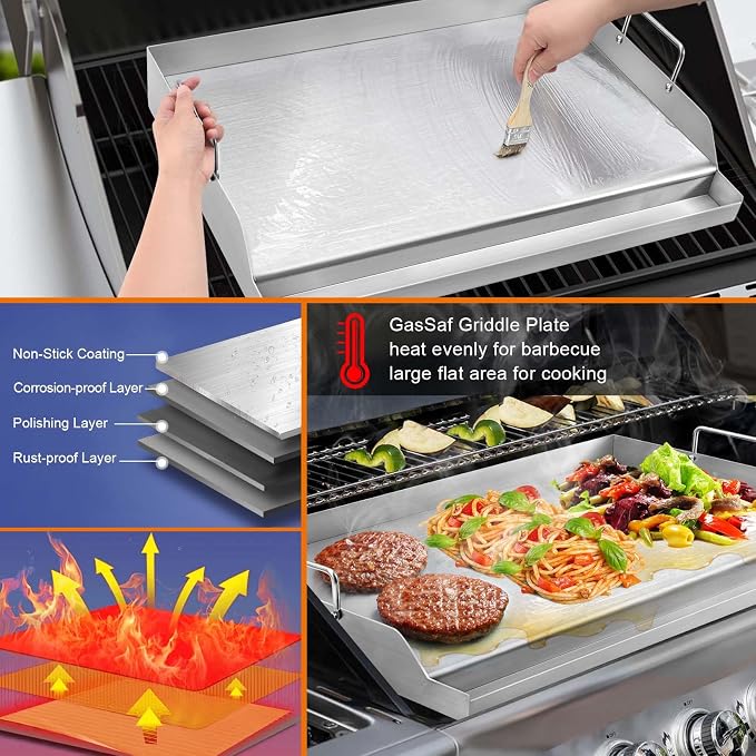 GasSaf Universal Stainless Steel Griddle, Large Grill Flat Top Pan - Image 5