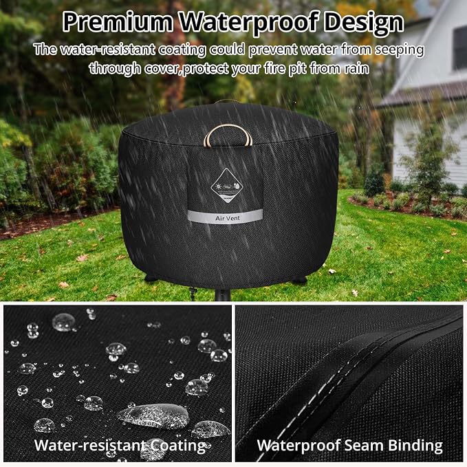 QH.HOME Fire Pit Cover Round Super Waterproof, Premium Fading Resistant - Image 6