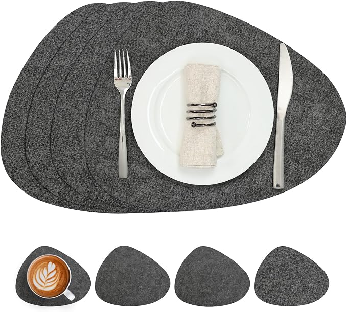 Placemats and Coasters, Washable Reversible Placemats Round Faux Leather by Chitomars
