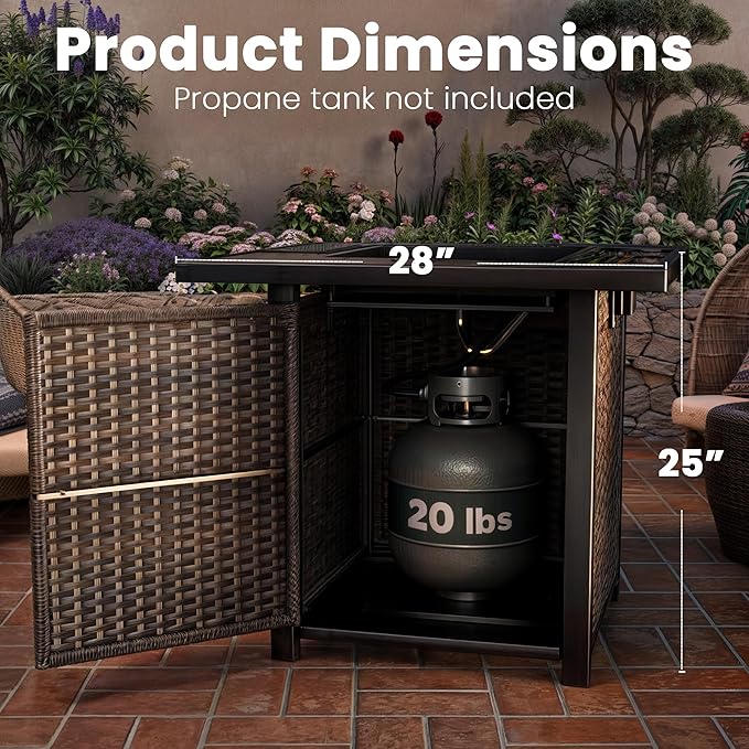 Propane Outdoor Fire Pit Table, Outdoor Gas FirePit W/Glass Wind Guard - Image 6