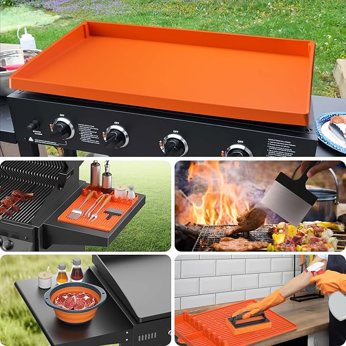 Silicone Grill Floor Mat Set for 36-Inch Griddle, Orange