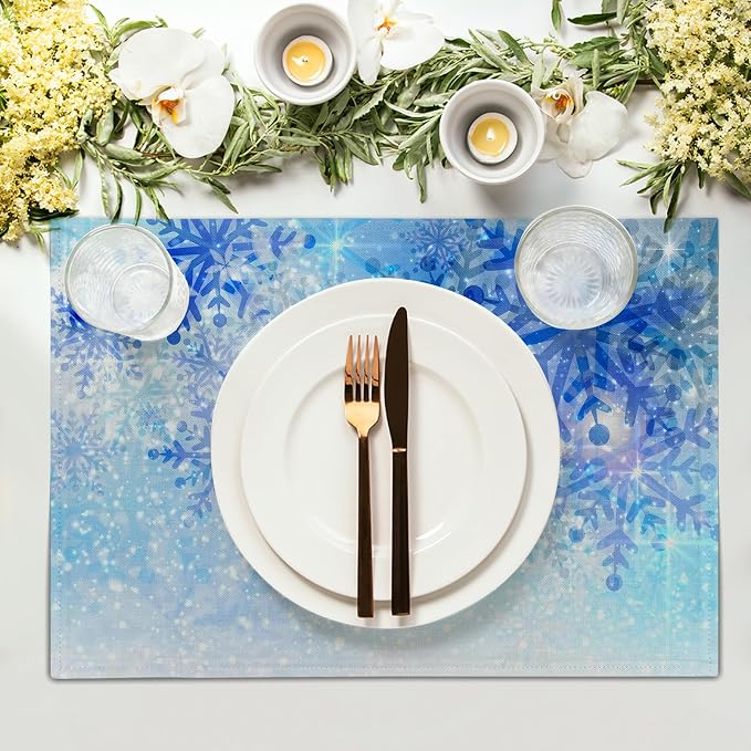 Giwawa Christmas Snowflake Placemats, Winter Snow Place Mats Set of 4 - Image 3