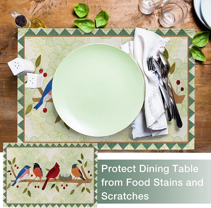 Seliem Spring Birds Tree Branches Placemats Set of 4, Cardinal Bluebird - Image 5