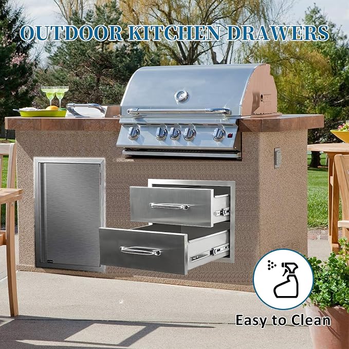 Outdoor Kitchen Drawers 18"Wx15"Hx23"D Flush Mount Access 2-Drawer BBQ - Image 5