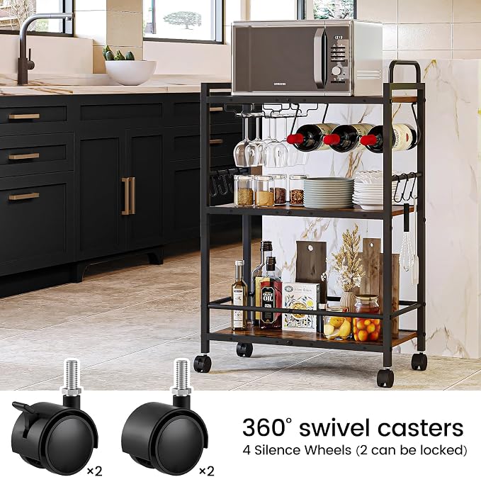 Bar Cart, Serving Cart for Home, Microwave Cart, Drink Cart, Mobile Kitchen - Image 5
