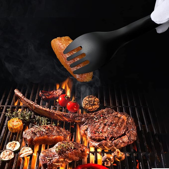 Tongs for Serving, Black Stainless Steel, 9 Inch Set of 2