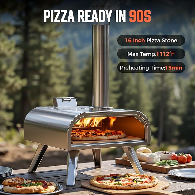 BIG HORN OUTDOORS 16" Woodfire Pizza Stone Oven, 1112°F Outdoor Stainless Pizza - Image 5