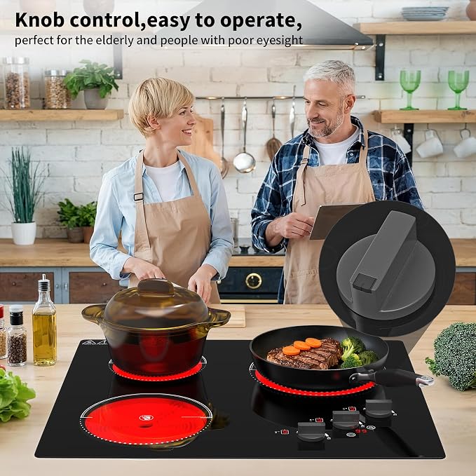 VBGK Electric Cooktop, 24 inch 220V Stove Top, Touch and Knob Control, 9 Power - Image 3