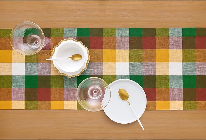 Solino Home Checkered Linen Table Runner 108 Inches Long - Image 3