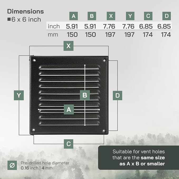 Vent Systems 6 x 6 Inch Pack of 10 Black Vent Cover - Image 2