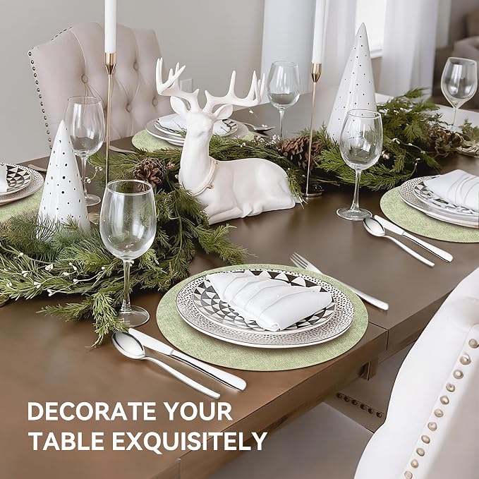 13" Round Placemats Set of 8, Reversible Faux Leather Heat Resistant Table Mats - Image 6