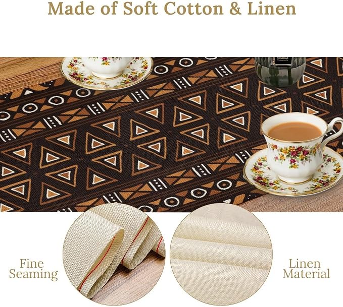 African Table Runner, Geometric Motifs Southwestern Native Tribal Ethnic Table - Image 4