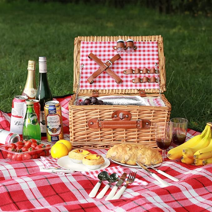 ZORMY Wicker Picnic Basket for 2 Person, Willow Hamper Basket Sets - Image 2