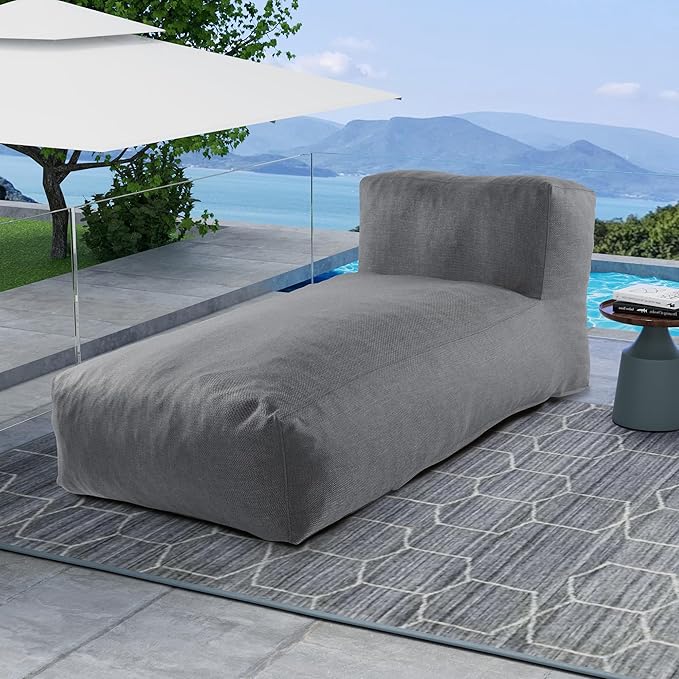Bean Bag Lounger Chair, Oversized Olefin Patio Daybed, Charcoal Grey