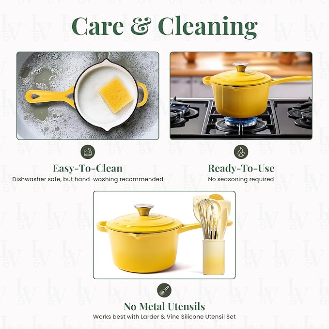 Saucepan with Lid, 2.2 Qt Enameled Cast Iron, Limoncello