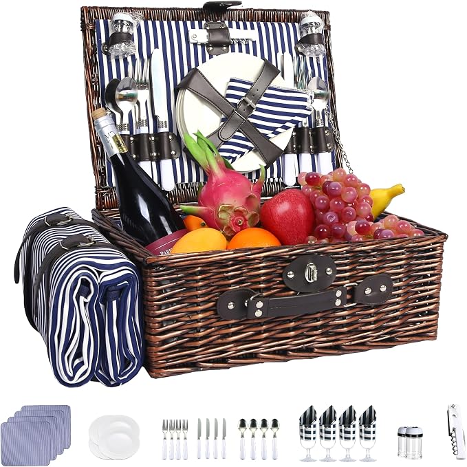 Neti Neti Wicker Picnic Basket for 4 by NetiNeti