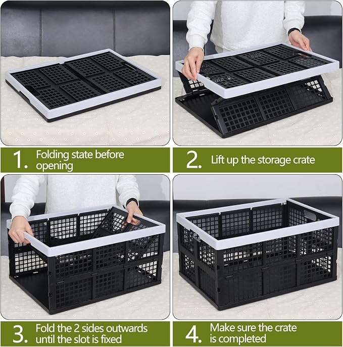 4 Pack Collapsible Plastic Storage Crates, Utility Folding Milk Crates - Image 4