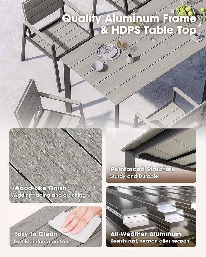 Outdoor Patio Dining set for 4，Aluminum & HDPS 5 Piece Patio Table and Chairs - Image 5