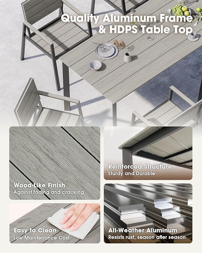 Patio Outdoor Dining Set for 6, Aluminum 7 Piece HDPS Patio Table and Chairs Set - Image 5