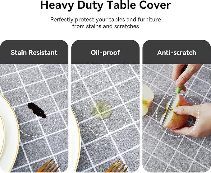 Romanstile Square Vinyl Tablecloth, 100% Waterproof Oil-Proof Checkered Plastic - Image 4