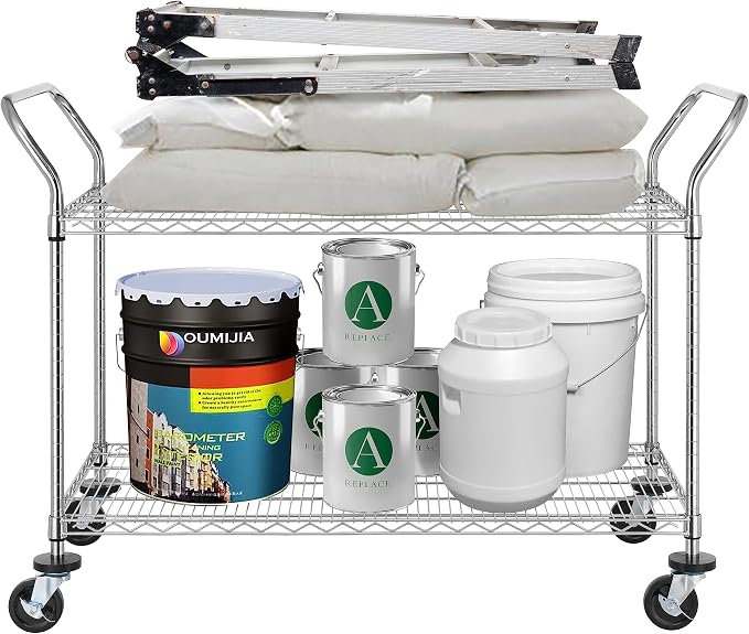 Finnhomy 2-Tier Commercial Grade Rolling Cart, Heavy Duty Utility Cart - Image 6