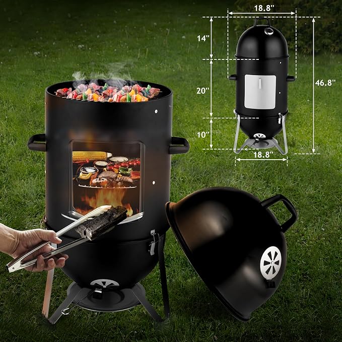 4-Tier 3-in-1 Vertical Charcoal Grill, BBQ Charcoal Smoker - Image 4