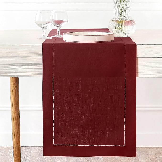 D'Moksha Homes Linen Dark Red Table Runner 90 Inches Long by DMokshaHomes