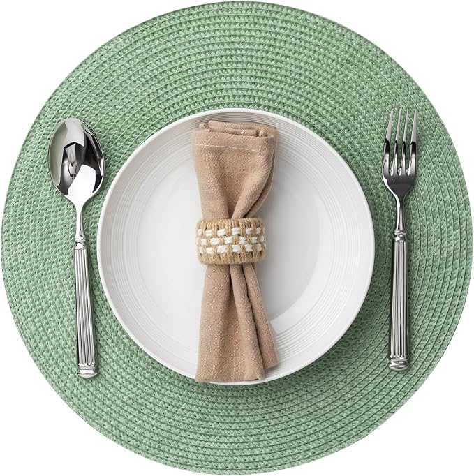 Round Placemats Set of 12 Plastic Woven Placemats Washable Wipeable Table Mats by BAROYAL