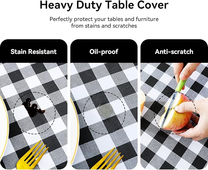 Romanstile Rectangle Vinyl Tablecloth, 100% Waterproof Buffalo Gingham Plastic - Image 4