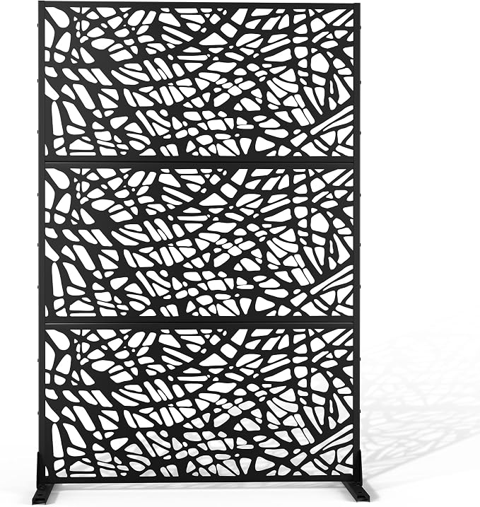 Metal Privacy Screen Outdoor 72" H×47" W, Freestanding Decorative Privacy Screen by Unknown