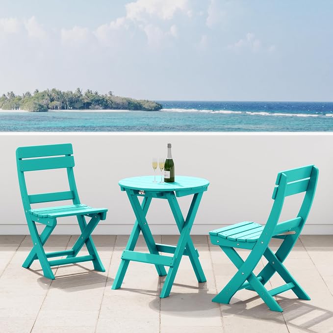 Costaelm Paradise 3-Piece Outdoor HDPE Folding Patio Bistro Table and Chairs by Costaelm