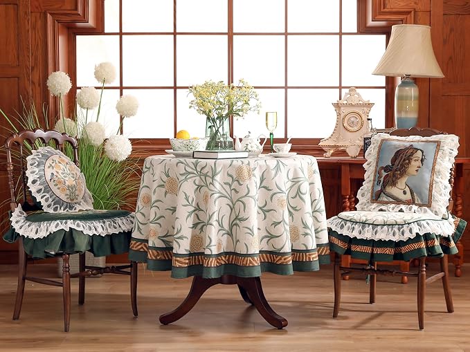 patdrea Designer Idyllic Linen Round Tablecloth, French Table Cloth - Image 2
