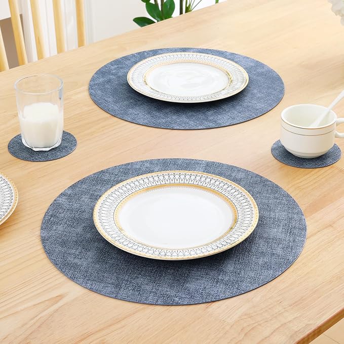 Homaxy Round Faux Leather Placemats and Coasters, Washable Dual-Side Table Mats - Image 7