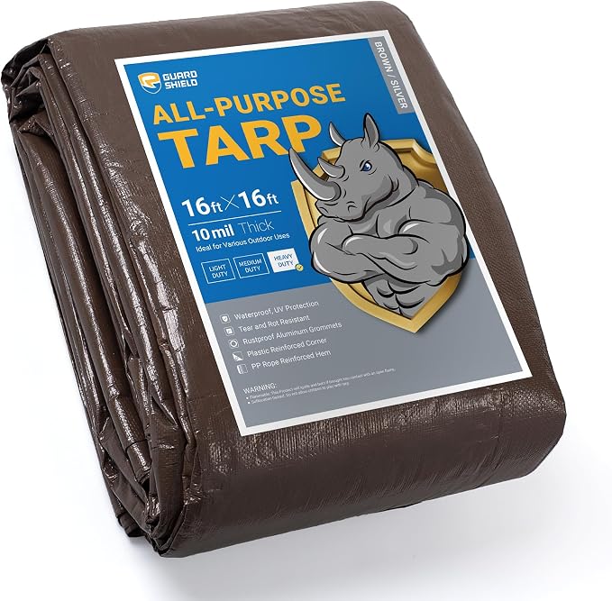 GUARD SHIELD Tarps Heavy Duty Waterproof 16x16 Feet Brown/Bright Silver Poly by GUARDSHIELD