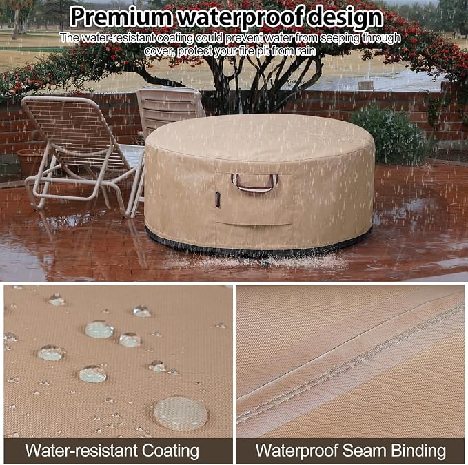 QH.HOME Fire Pit Cover Round-29-32 Inch Heavy Duty 900D Strong Tear-Resistant - Image 5