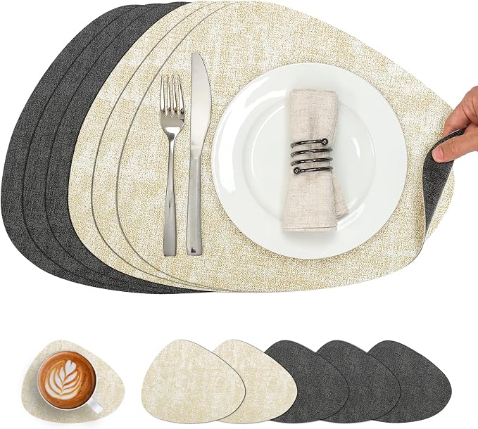 Placemats and Coasters, Washable Reversible Placemats Round Faux Leather by Chitomars
