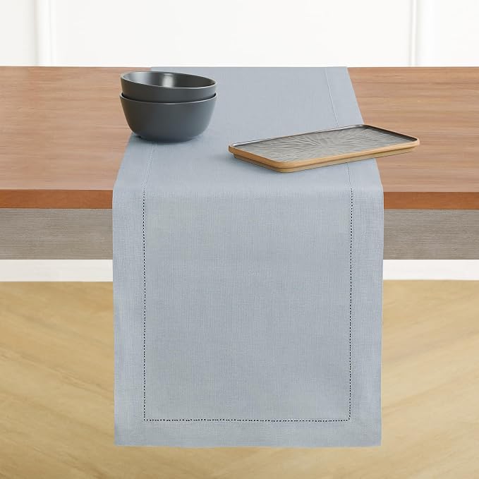 Solino Home Linen Classic Hemstitch Table Runner 132 Inches Long by SolinoHome