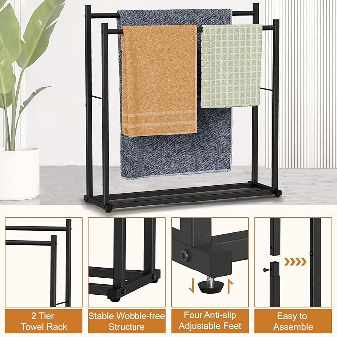 Honiter Towel Racks for Bathroom, 2 Tiers Wider Towel Drying Rack Outdoor - Image 4
