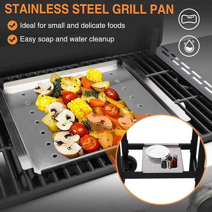 Propane Gas Grill with Folding Side Tables, 3-Burner Gas Grill with Cast Iron - Image 3