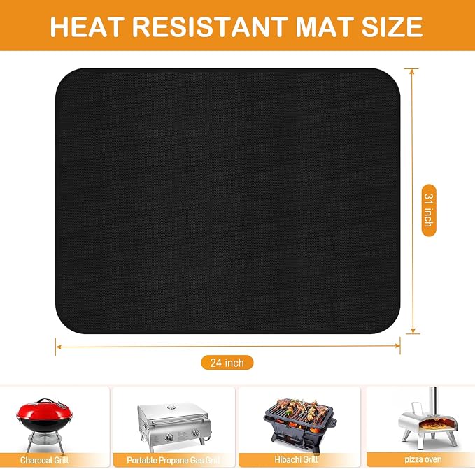 24×31 inches Under Grill Mats for Outdoor Grill, Tabletop Heat Resistant Fire - Image 3