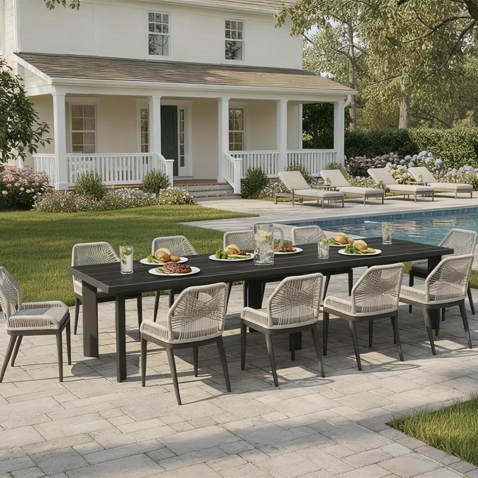 PURPLE LEAF 11 Pieces Patio Dining Set Aluminum Oversize Rectangular Table and by PURPLELEAF